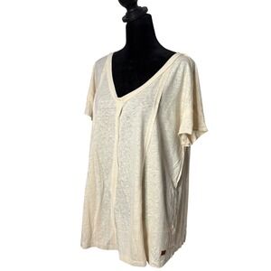 Peace Love World Flax Linen Slub Knit Flowy Tee Size M Minimalist Coastal BOHO